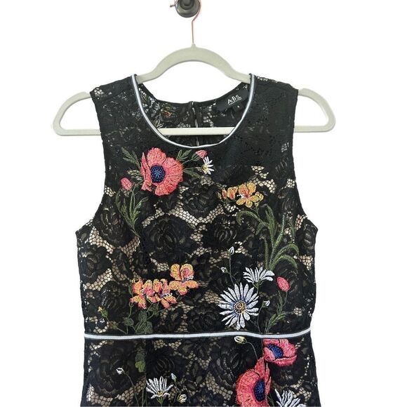 ABS by Allen Schwartz Lace Embroided Floral Sheath Dress Women's Black Size 4 - Picture 2 of 9